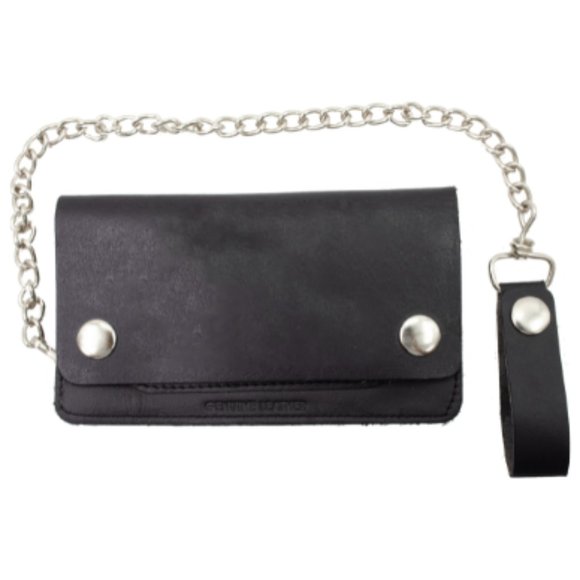 Real Genuine Leather Biker, Truck Long Chain Black Wallet - Picture 1 of 5